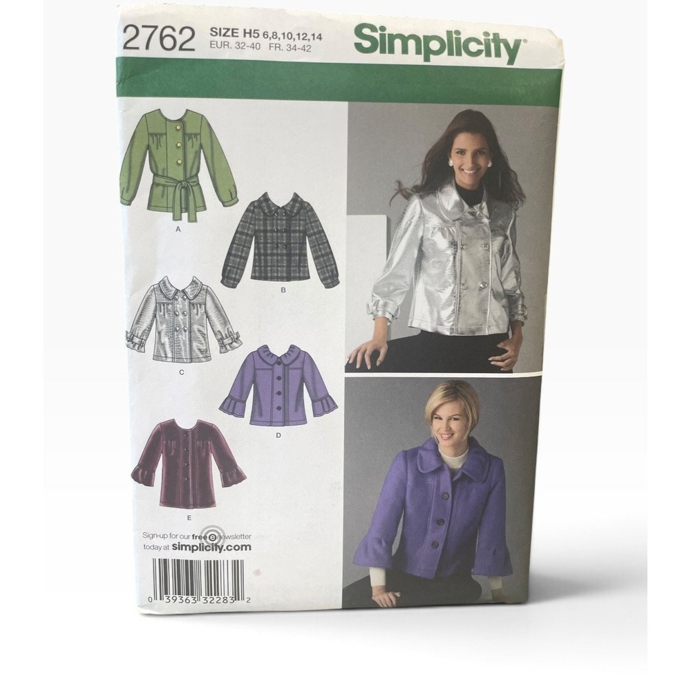 Simplicity 2762 Misses' Jacket H5 (6,8,10,12,14) Bell Ruffle Sleeve Tie Uncut FF